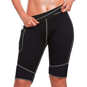 Sauna Sweat Shorts NWT w Pocket Weight Loss Slimming Pants Workout Body Shaper L